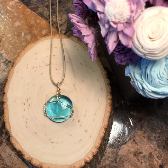 Handmade necklace aqua wire wrap NEW - Picture 2 of 8